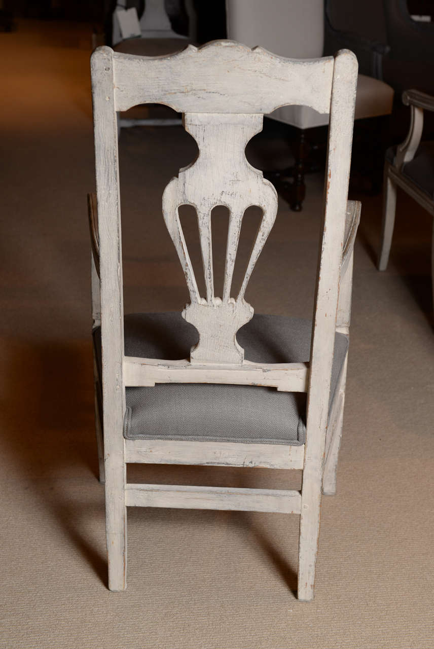 20th Century Belgian Antique Painted Arm Chair c. 1900, Carved, New Upholstery For Sale