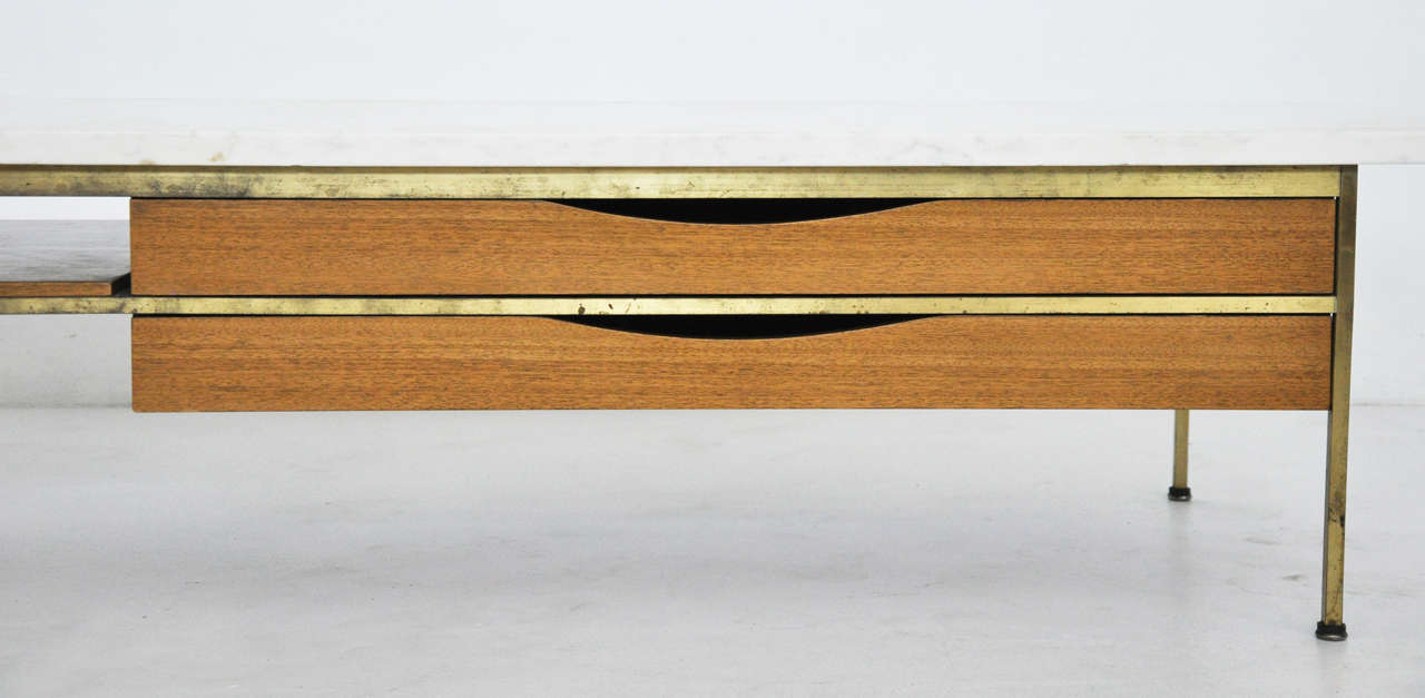 Mid-Century Modern Paul McCobb Brass and Marble Coffee Table