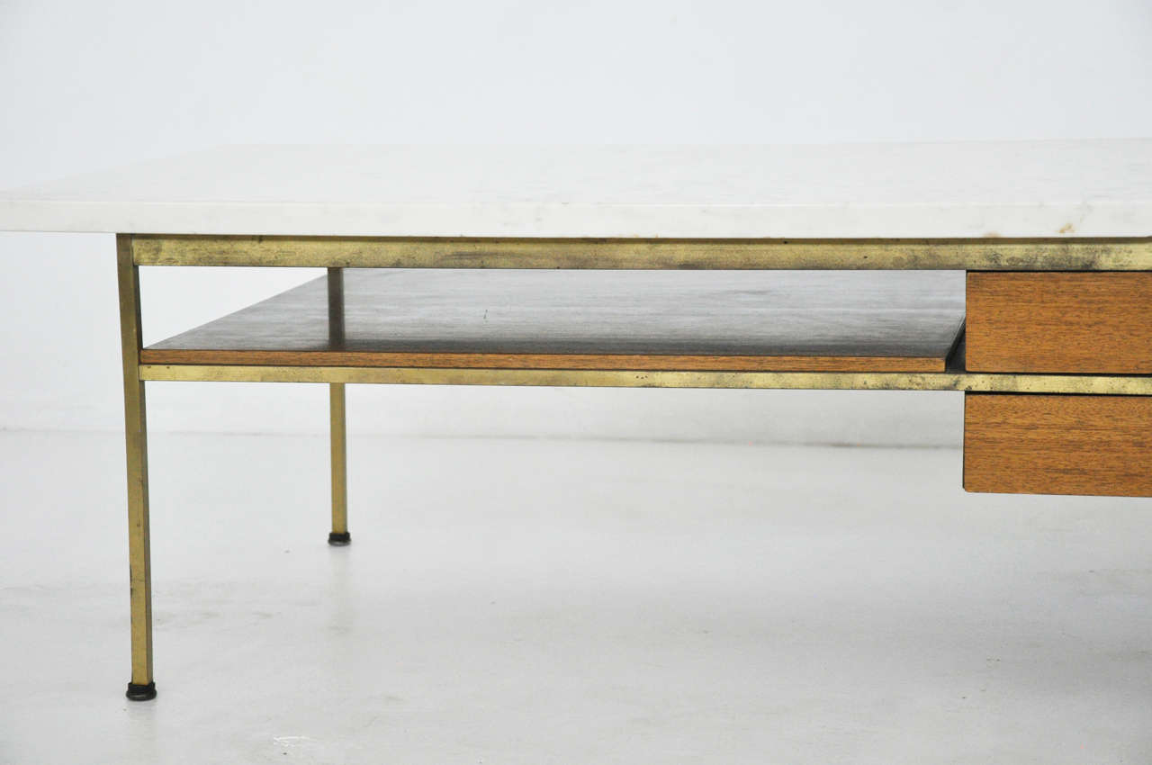 American Paul McCobb Brass and Marble Coffee Table
