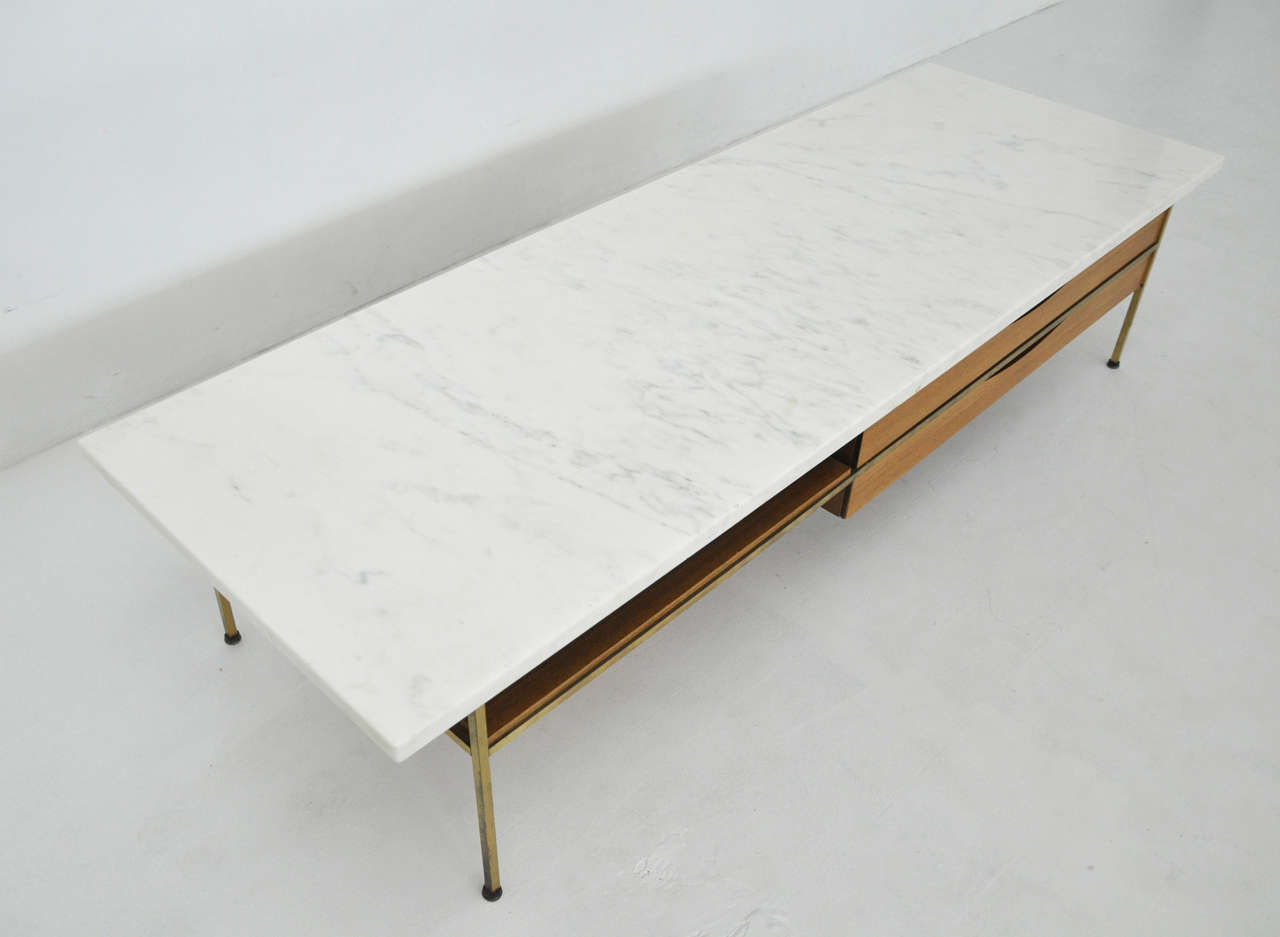 Paul McCobb Brass and Marble Coffee Table In Excellent Condition In Chicago, IL