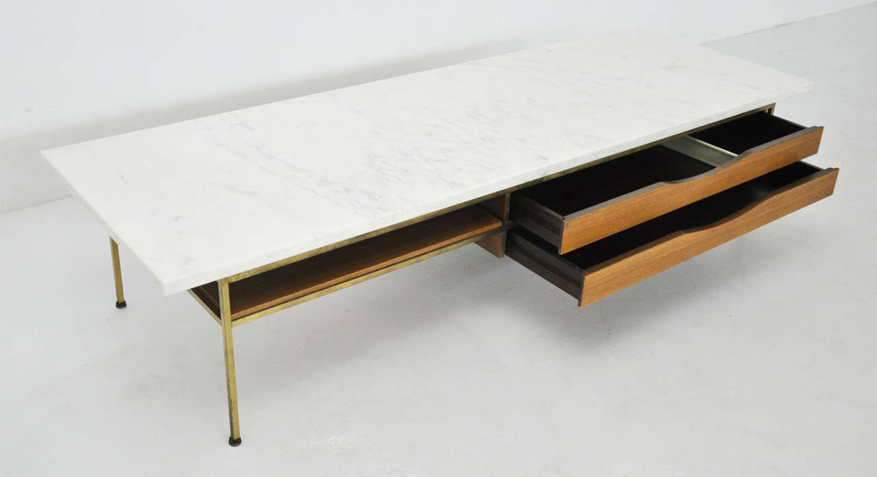 Mid-20th Century Paul McCobb Brass and Marble Coffee Table
