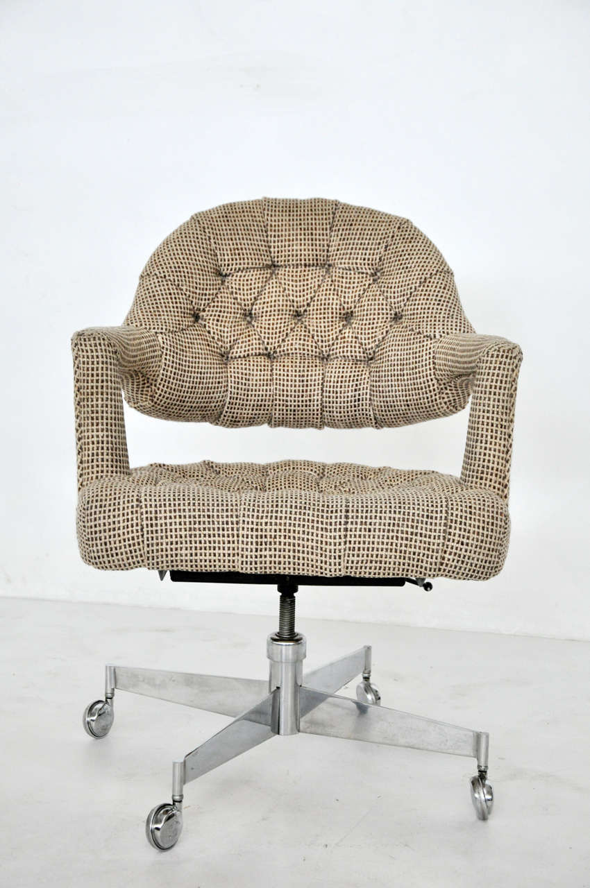 Tufted desk chair with open back.  Designed by Edward Wormley for Dunbar.