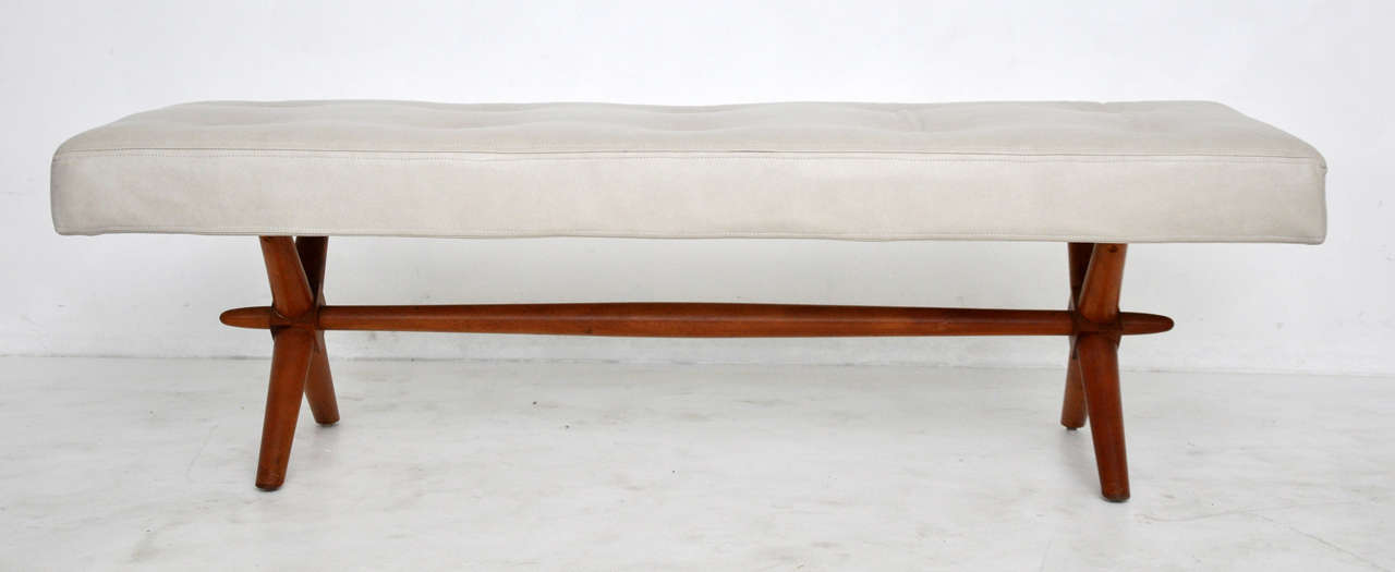 X-base bench by TH Robsjohn-Gibbings for Widdicomb.  New leather upholstery.
