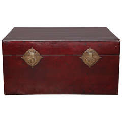 Antique Chinese Export Trunk Handmade of Pig Skin