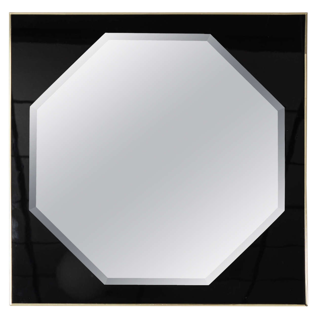 Octagonal Club Mirror in Black and Brass Frame