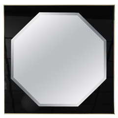 Octagonal Club Mirror in Black and Brass Frame