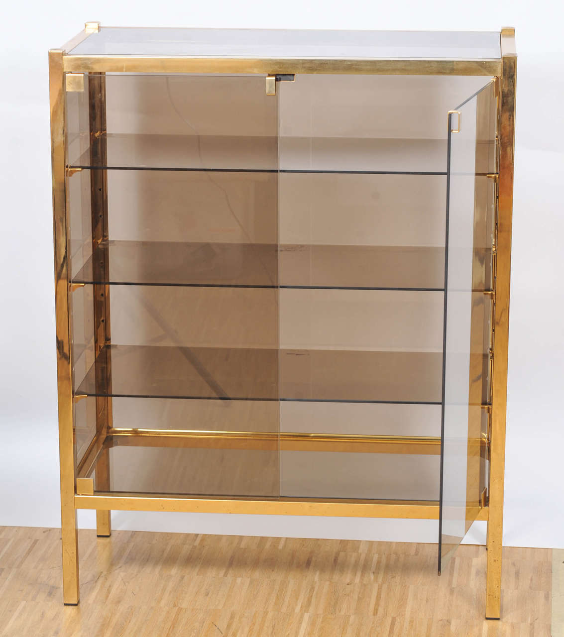 Vitrine of Brass and Smoked Glass in the Style of Maison Jansen 1