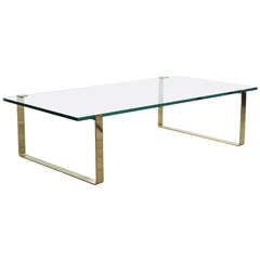 Vintage Brass Bands and Glass Coffee Table Attributed to Pace Collection