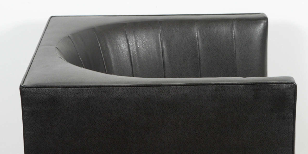 Black Leather and Chrome Club Chair Attributed to Milo Baughman 5 Available 1