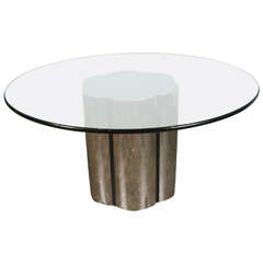 Mid-Century Scalloped Edge Chrome Dining Table with Large Glass Top