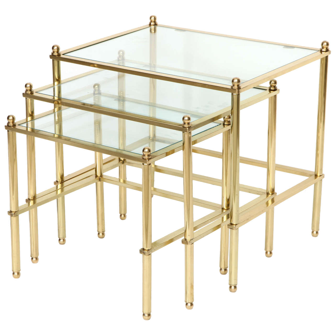 Set of Three Brass Nesting Tables For Sale