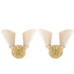 Pair of 1940s French Mategot Style Brass and White Metal Sconces