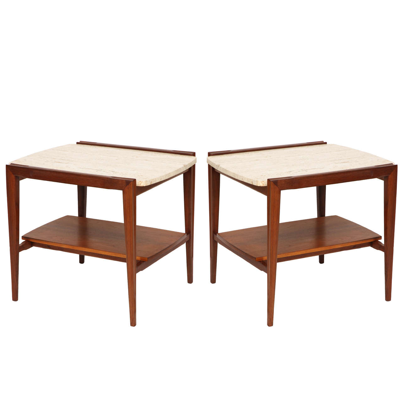 Pair of 1960s Travertine-Top Lamp Tables