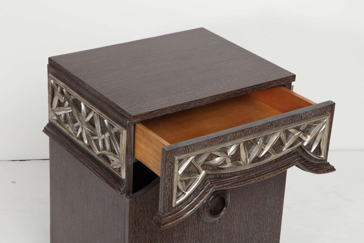 Oak James Mont Cerused NIghtstands with Silvered Bamboo Detail