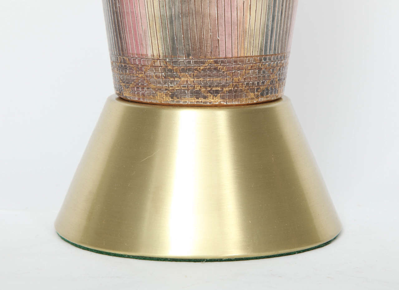 Brass Aldo Londi Italian Ceramic Lamps for Bitossi