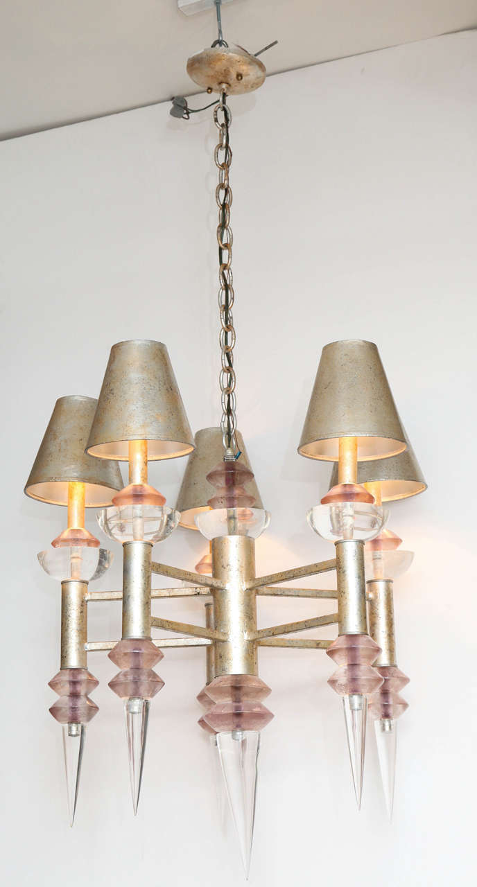 Chandelier by Hiro Van Teal, circa 1970 in Lucite, in perfect condition and original shades.