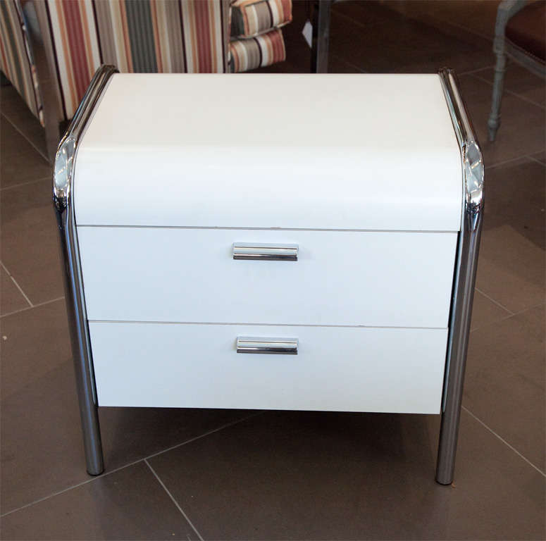 Pair 1970's chrome and vinyl side tables/night stands