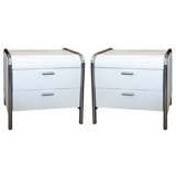 Pair 1970's chrome and vinyl side tables/night stands