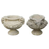 Pair of Stone Ram Head Urns