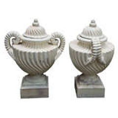 Pair of Unusual Cast Iron Lidded Urns 4