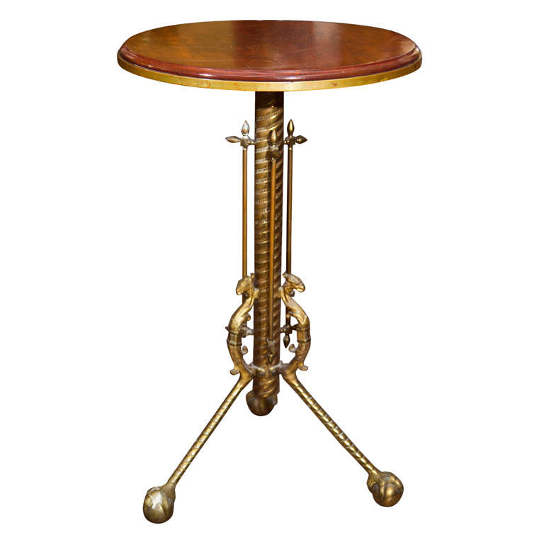 Gueridon Table In Mahogany, Bronze & Brass For Sale