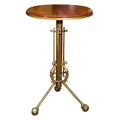 Gueridon Table In Mahogany, Bronze & Brass