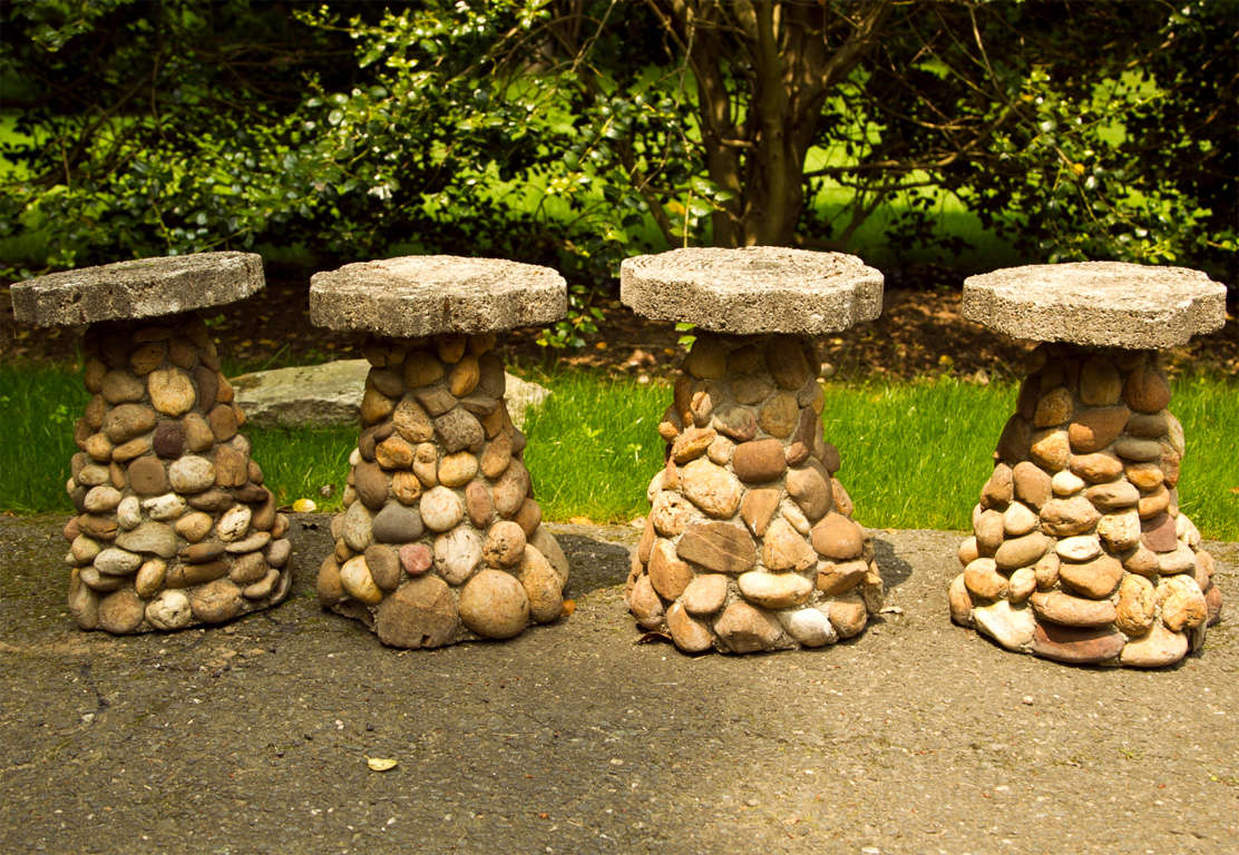 Set of four darling petite cement stone stools