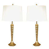 Pair of Gold Leaf Honeycomb Table Lamps by Brian Cox