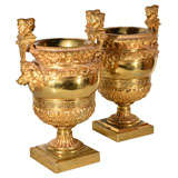 Pair of Classical Gilt Bronze Urns