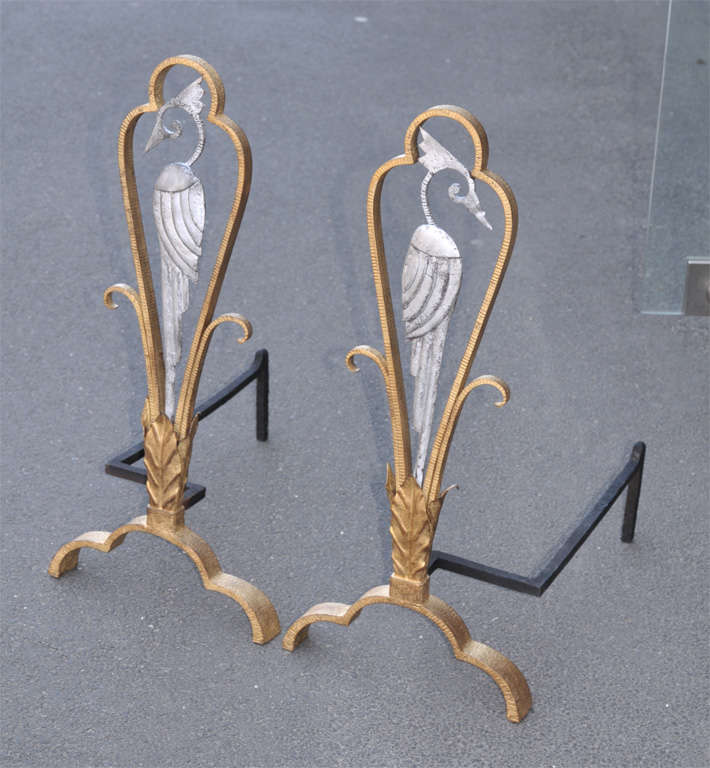 French Two 1930s Andirons Attributed to Edouard Schenck For Sale
