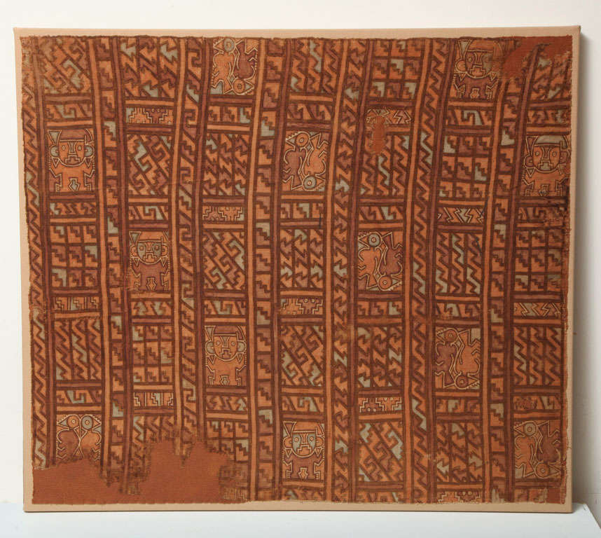 Pre Columbian Chancay Geometric Painted Textile Panel