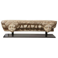 Ancient Roman Marble Architrave with Two Heads