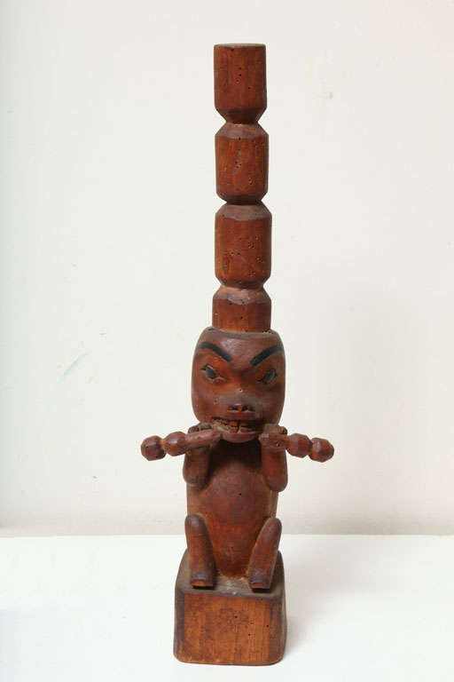 North West Coast Tlingit Wood Totem with Potlatch Rings