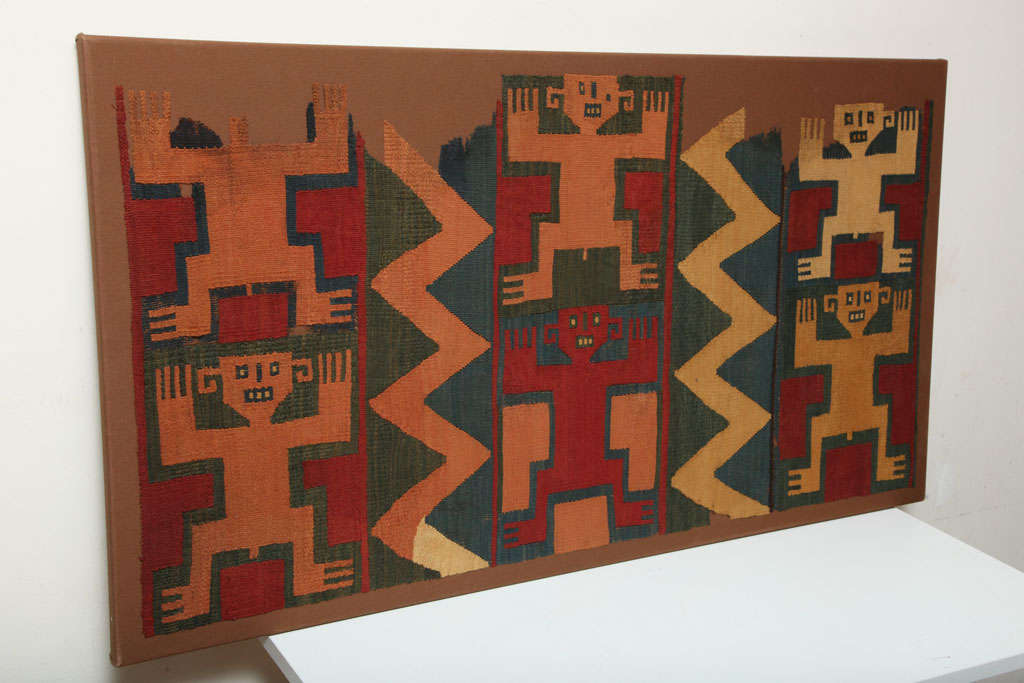 Peruvian Pre Columbian Nazca Graphic Four Figure Textile  Panel For Sale