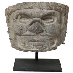 Antique Pre Columbian Vera Cruz Stone Palma Hacha Mask