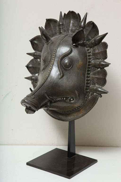 Indian Bronze Boar Headed Bhuta Festival Mask