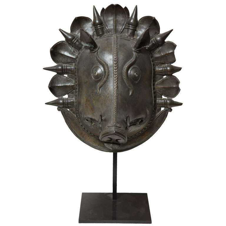 Indian Bronze Boar Headed Bhuta Festival Mask For Sale