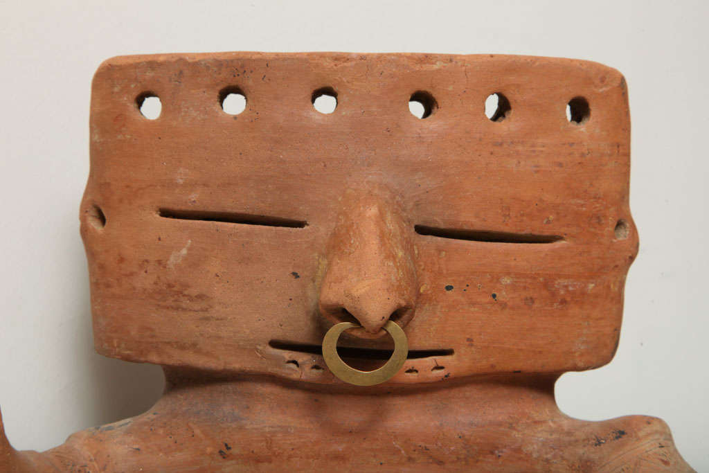 Pre Columbian Quimbaya  Pottery Seated Retablo Figure 5