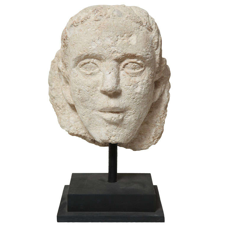Ancient Roman Limestone Male Head For Sale