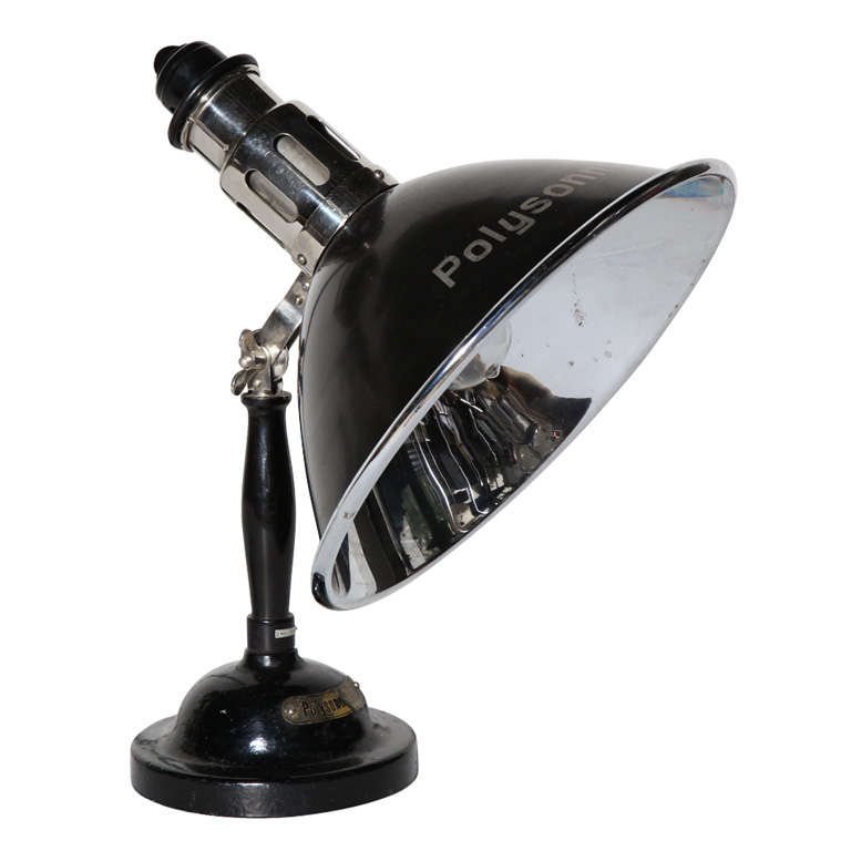 Substantial Polysonn-Lampe Nickel Plate and Black Iron Table Lamp, 1920's For Sale