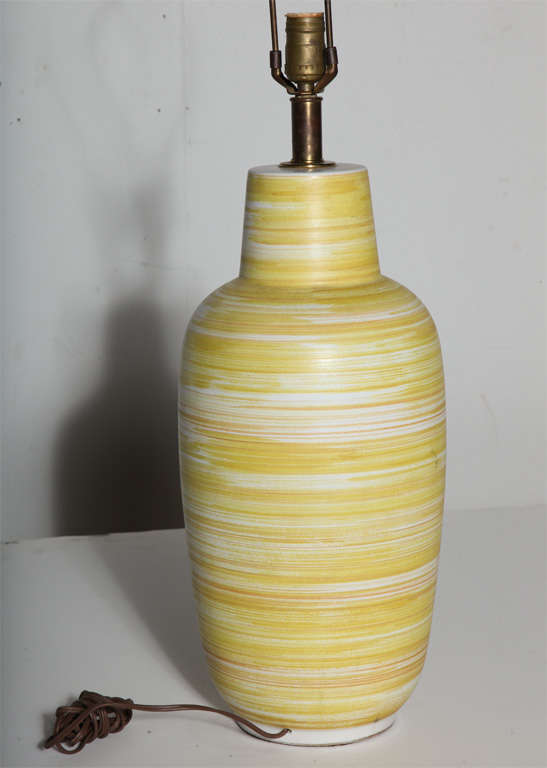 Brass Substantial Design-Technics Lemon & White Banded Ceramic Table Lamp, 1950's For Sale