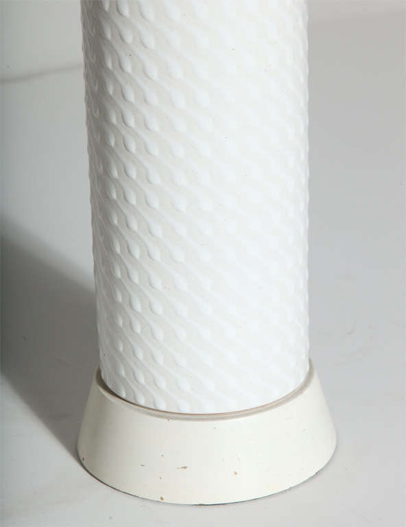 Scandinavian Modern Pair of AK KAG Switzerland White Dot Ceramic Table Lamps, 1960s  For Sale