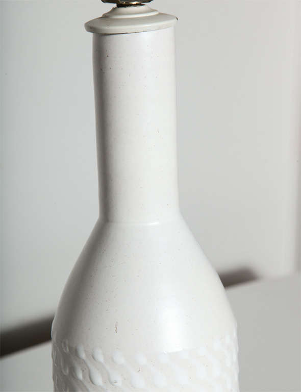 Swiss Pair of AK KAG Switzerland White Dot Ceramic Table Lamps, 1960s  For Sale