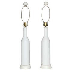 Pair of 1960's AH KAG Switzerland Textured White Dot Ceramic Table Lamps 1