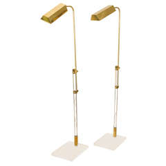 Pair Bauer Lamp Co. Lucite & Brass Adjustable Pharmacy Lamps