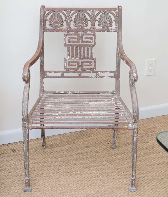 Iron Pair Of Greek Key Motif Garden Chair