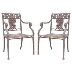 Pair Of Greek Key Motif Garden Chair