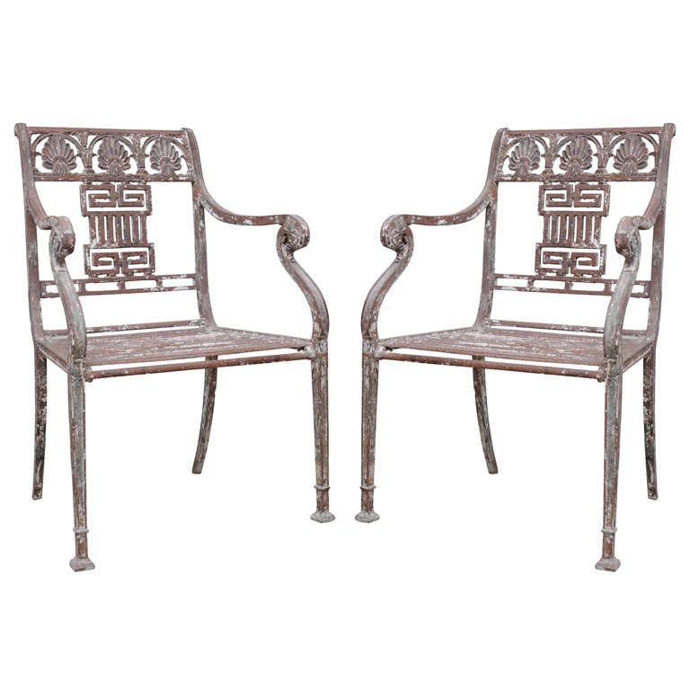 Pair Of Greek Key Motif Garden Chair