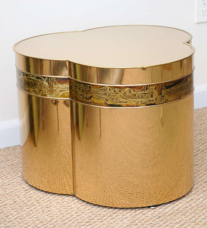Stunning pair of 1970's all brass side tables for mastercraft. These are very hard to come up across because they are a bit more petite than the typical hieght.