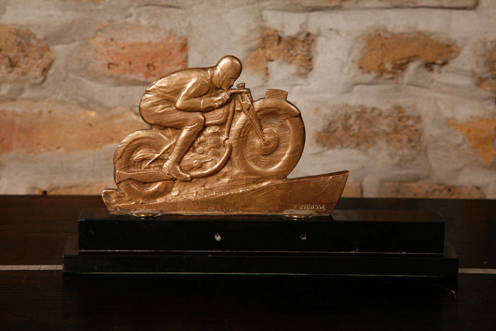 Edouard Fraisse Motorcycle Trophy in Bronze Relief
